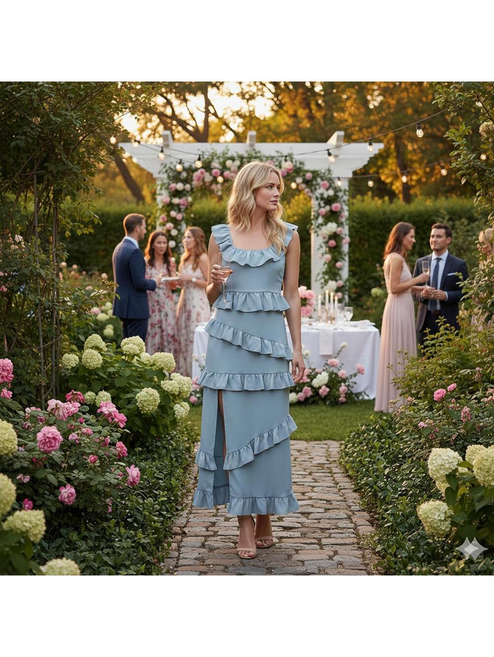Show Me Your MuMu Light Blue Ruffle Midi Dress